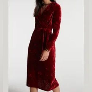 Long Tall Sally Red Velvet Surplice Wrap Midi Dress Size 12